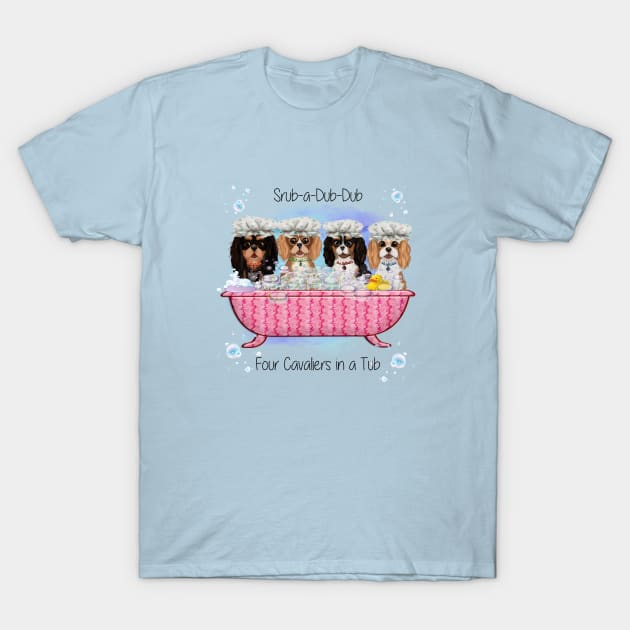 Four Cavalier King Charles Spaniels in a Bath Tub T-Shirt by Cavalier Gifts